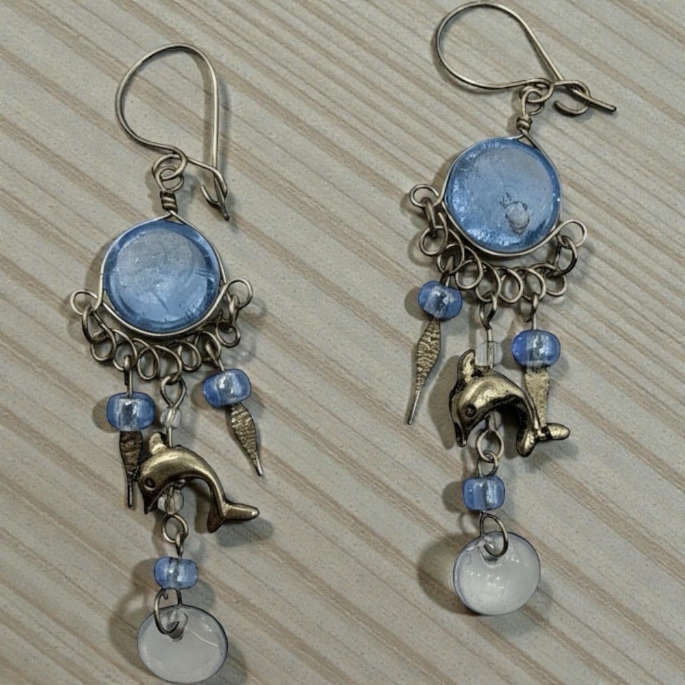 Sterling silver Dolphin Dangle Earrings​​​ - Picture 3 of 8
